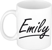 Emily naam cadeau mok / beker sierlijke letters - Cadeau collega/ moederdag/ verjaardag of persoonlijke voornaam mok werknemers