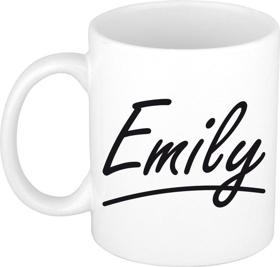 Foto: Emily naam koffiemok beker met sierlijke letters wit cadeau collega moederdag verjaardag personeel