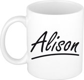 Alison naam cadeau mok / beker sierlijke letters - Cadeau collega/ moederdag/ verjaardag of persoonlijke voornaam mok werknemers