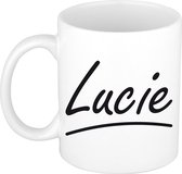 Lucie naam cadeau mok / beker sierlijke letters - Cadeau collega/ moederdag/ verjaardag of persoonlijke voornaam mok werknemers