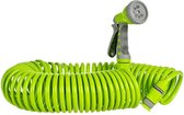 Flexibele spiraal tuinslang groen met sproeikop 15 meter - Tuingereedschap stretch/uitrek tuinslangen