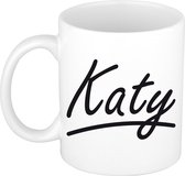 Katy naam cadeau mok / beker sierlijke letters - Cadeau collega/ moederdag/ verjaardag of persoonlijke voornaam mok werknemers