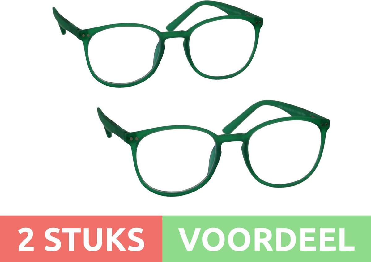Computer bril - lichtgroen rond sterkte +2.0 - 2 stuks - blauw licht filter - blue blocker leesbril