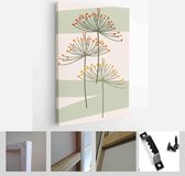 Collection of contemporary art posters in pastel colors. Abstract geometric elements and shapes, leaves and flowers. Great design for social media, postcards, print - Modern Art Ca