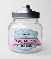 Valentijn - Snoeppot - I love you to the moon and back - Gevuld met verpakte toffees - In cadeauverpakking
