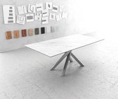 Eettafel Edge LaminamÂ® keramiek wit 200x100cm middenvoet kruis zilver