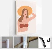 Set of abstract female shapes and silhouettes on retro summer background. Abstract women portraits in pastel colors - Modern Art Canvas - Vertical - 1766265035 - 80*60 Vertical