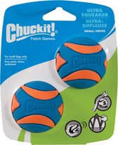 Chuckit! Ultra Squeaker Bal - Hondenspeelgoed - Hondenbal - Duurzaam rubber - Small - Ø5 cm - Blauw/Oranje - 2 Stuks