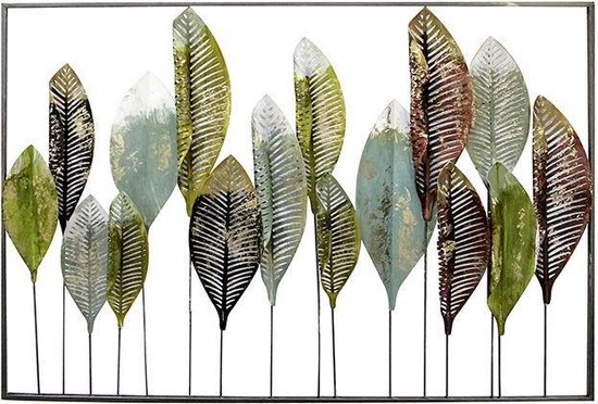 Muurdecoratie palmbladeren groen schilderij- handgemaakt 70x100x5 = metaal geschilderd
