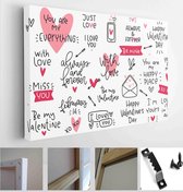 Valentines day love quotes and graphic large set with mobile phone, letters with envelope, heart with arrow vector clipart - Modern Art Canvas - Horizontal - 1860514066 - 80*60 Hor