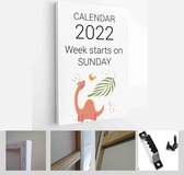 Children's calendar template for 2022. Bright vertical design with abstract dinosaurs in a flat style - Modern Art Canvas - Vertical - 1980533045 - 80*60 Vertical