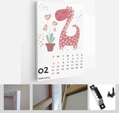 Children's calendar template for 2022. Bright vertical design with abstract dinosaurs in a flat style - Modern Art Canvas - Vertical - 1980533045 - 80*60 Vertical