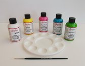Leerverf – Set 116 Velle kleuren voor leer verven – 5 kleuren inclusief mengpalet en RUAN creatief penseel 118ml