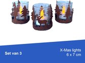 Roestige waxinelichtjes houder X-mas - set van 3 van WDMT™ | 7 x 9 cm | Kerst decoratie voor je kaarsen | Roestig