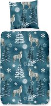 Warme Flanel Eenpersoons Dekbedovertrek Snow Wolves | 140x200/220 | Hoogwaardig En Zacht | Ideaal Tegen De Kou