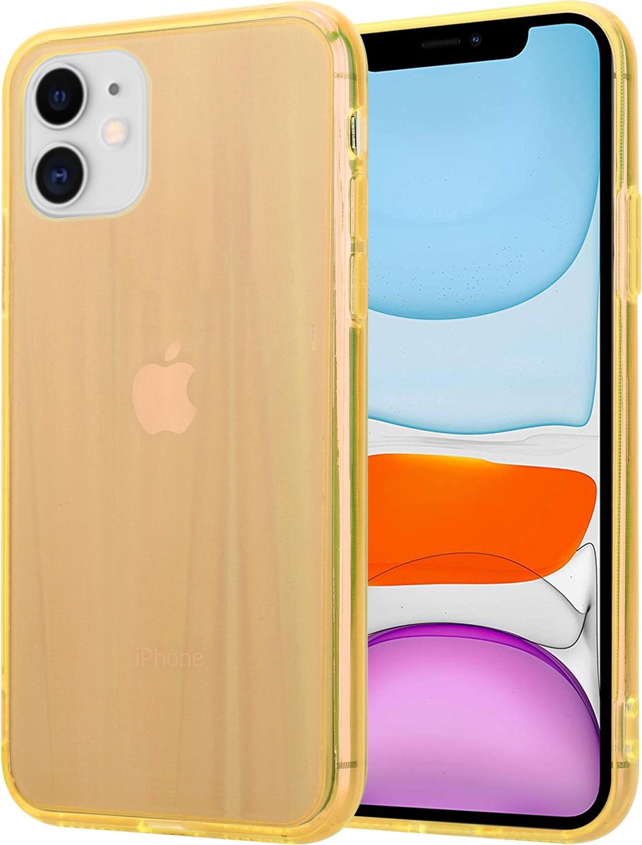 Shieldcase Gekleurde laser case geschikt voor Apple iPhone 12 / 12 Pro - 6.1 inch - oranje + glazen Screen Protector