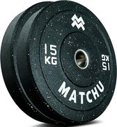 Matchu Sports - Halterschijven - Hi temp bumper plates - 15 KG - Set van 2 - Zwart - Duurzaam materiaal