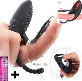 ♛Queen-Toys® Cockring voor hem en haar - Penisring met dildo en clitorisstimulatie - 3in1 Penetratie vagina en anaal en clitoris – Met afstandsbediening – Met penissleeve - Vingerv