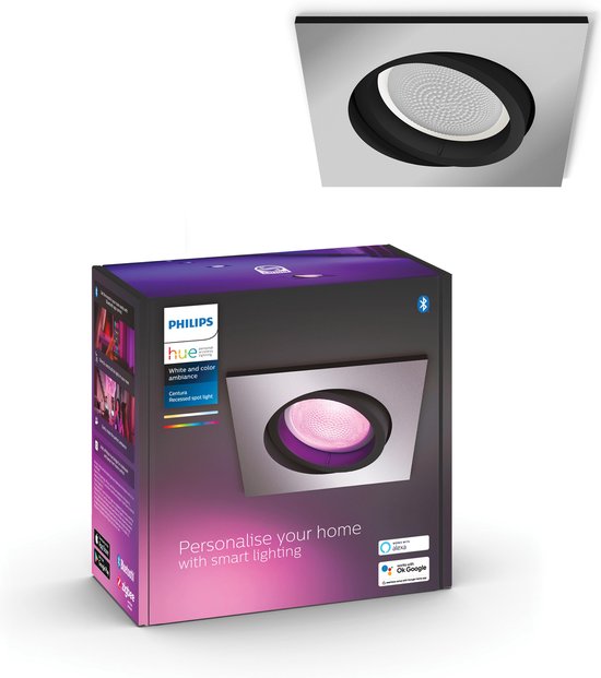 Philips Hue Centura Inbouwspot - White and Color Ambiance - GU10 - 6W - Vierkant - Bluetooth