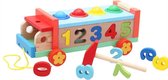 ZaciaToys Houten Vrachtwagen - Trekfiguur met kleurrijke Ballen - Vormenstoof - Hamerbank - Blokken - Sorteerhuisje - Activiteitenkubus - Educatief speelgoed Kinderen - Puzzel - Mo