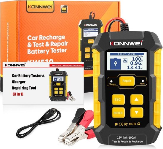Batterijtester KW510 Auto Acculader Tester Volautomatische Oplader Automotive Puls Reparatie Beheerder 5A Loodzuur Reparatie Tool Bredere toepassing