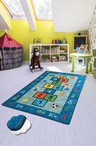 Nerge.be | Vloerkleed Kinderkamer | Hopscotch Blue - 140x190cm | Childrens Hinkelen Speelmat Slaapkamer Speelkamer woonkamer 140cm X 190cm Beste kindertapijten voor spelen  - Voor