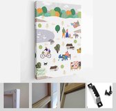 Nature, landscape, family and people. Vector illustration of a house, lake, field, view, village, tree and flowers - Modern Art Canvas - Vertical - 1898633704 - 40-30 Vertical