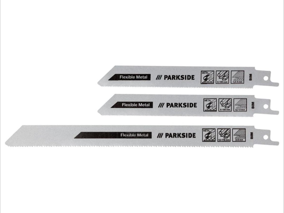 PARKSIDE® Zaagbladenset Grof metaal voor Reciprozagen - 3 verschillende zaagbladen - zijn geschikt voor gangbare reciprozagen met 12,7 mm-universel houder (1/2