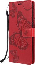 OnePlus Nord N10 5G Hoesje - Mobigear - Butterfly Serie - Kunstlederen Bookcase - Rood - Hoesje Geschikt Voor OnePlus Nord N10 5G