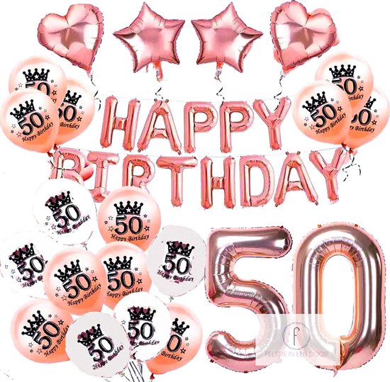 Sarah 50 jaar rose verjaardag thema - decoratie feestpakket roze | bol.com