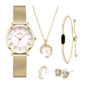 Gouden Horloge, Ring , Armband, oorbellen en Ketting | SMAEL G011| Boerni Aibisino  | Goud luxe geschenk set luxe geschenk set | Crystal glass | Premium kwaliteit uurwerk Quartz| M