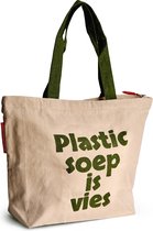 Shopper / strandtas met rits van NoMorePlastic - Plastic Soep Is Vies - Duurzaam - Gerecycled bedlinnen - Cadeau voor vrouw - Cadeau voor man