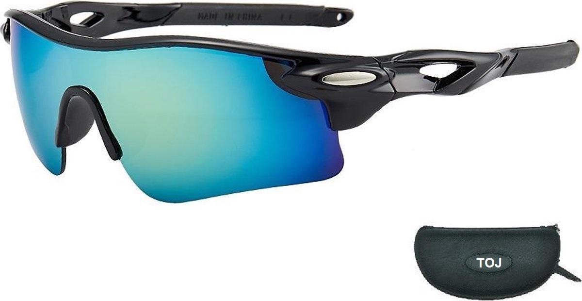 Fietsbril Met Hoes | Sportbril | Racefiets | Mountainbike | MTB | Sport Fiets Bril| Zonnebril | UV Bescherming | Zwart | Spiegelende Lens - Merkloos