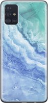 Samsung Galaxy A51 Telefoonhoesje - Transparant Siliconenhoesje - Flexibel - Met Marmerprint - Marmer - Lichtblauw
