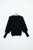 Sissy-Boy - Zwarte pullover met v-hals en pofmouwen