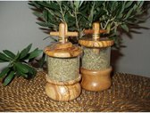 Set van 2 duurzame olijfhouten kruidenmolen met provençiaalce kruiden - 13 cm x 7 cm - navulbaar