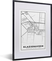 Fotolijst incl. Poster - Kaart - Klazienaveen - Zwart - Wit - 30x40 cm - Posterlijst