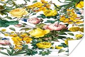 Poster Bloemen - Geel - Vlinder - 180x120 cm XXL