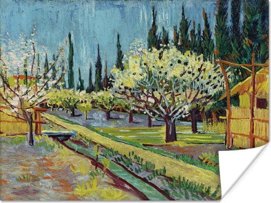 Poster Bloeiende boomgaard, omgeven door cipressen - Vincent van Gogh - 120x90 cm