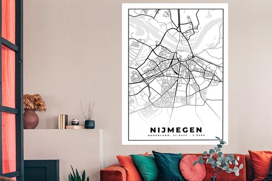 Poster Carte - Nimègue - Zwart - Wit - 120x180 cm XXL