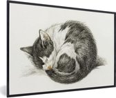 Fotolijst incl. Poster - Opgerolde slapende kat - schilderij van Jean Bernard - 30x20 cm - Posterlijst