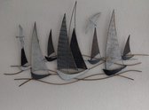 Wanddecoratie metaal zeilboten - 3D - (Sailing Home) Metalen schilderij - Maritiem decoratie - woonkamer - zeilbotenrace - Muurdecoratie - 132 X 70 CM