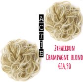2x hairbun Champagne  blond SPAREN haarstuk crunchie hair extensions 45gram knotje
