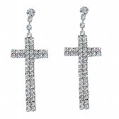 Oorbellen- strass -kruis- steker- zilverkleur- 4.8 cm-Charme Bijoux