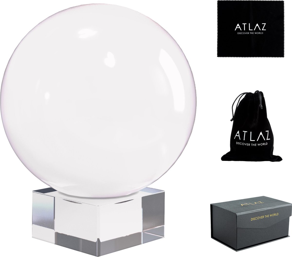 ATLAZ Kristallen Bol 8 CM Incl. Houder, Microvezeldoek & Opbergtas - Lensbal - Fotografie & Decoratie - Feng Shui - ATLAZ®