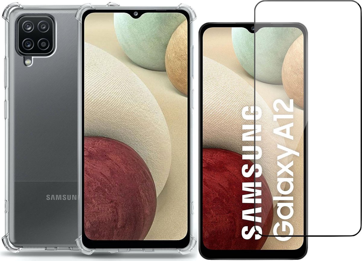 Hoesje geschikt voor Samsung Galaxy A12 - Screenprotector Glas - Transparant