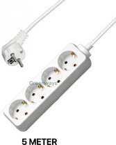 Greenways - Stekkerdoos - 5 Meter Snoer - Wit - Met Randaarde - Tafelcontactdoos - 4 Stopcontacten - 2500Watt - Tafelstekkerdoos - RA - 230V