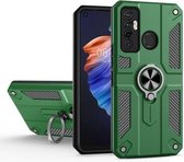 Voor Tecno Camon 17 koolstofvezelpatroon PC + TPU-beschermhoes met ringhouder (groen)