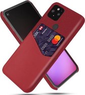 Voor Google Pixel 5 XL Doek Textuur PC + PU lederen achterkant Schokbestendig hoesje met kaartsleuf (rood)