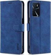 Voor OPPO A16 AZNS Huid Voelen Kalf Textuur Horizontale Flip Lederen Case met Kaartsleuven & Houder & Portemonnee (Blauw)